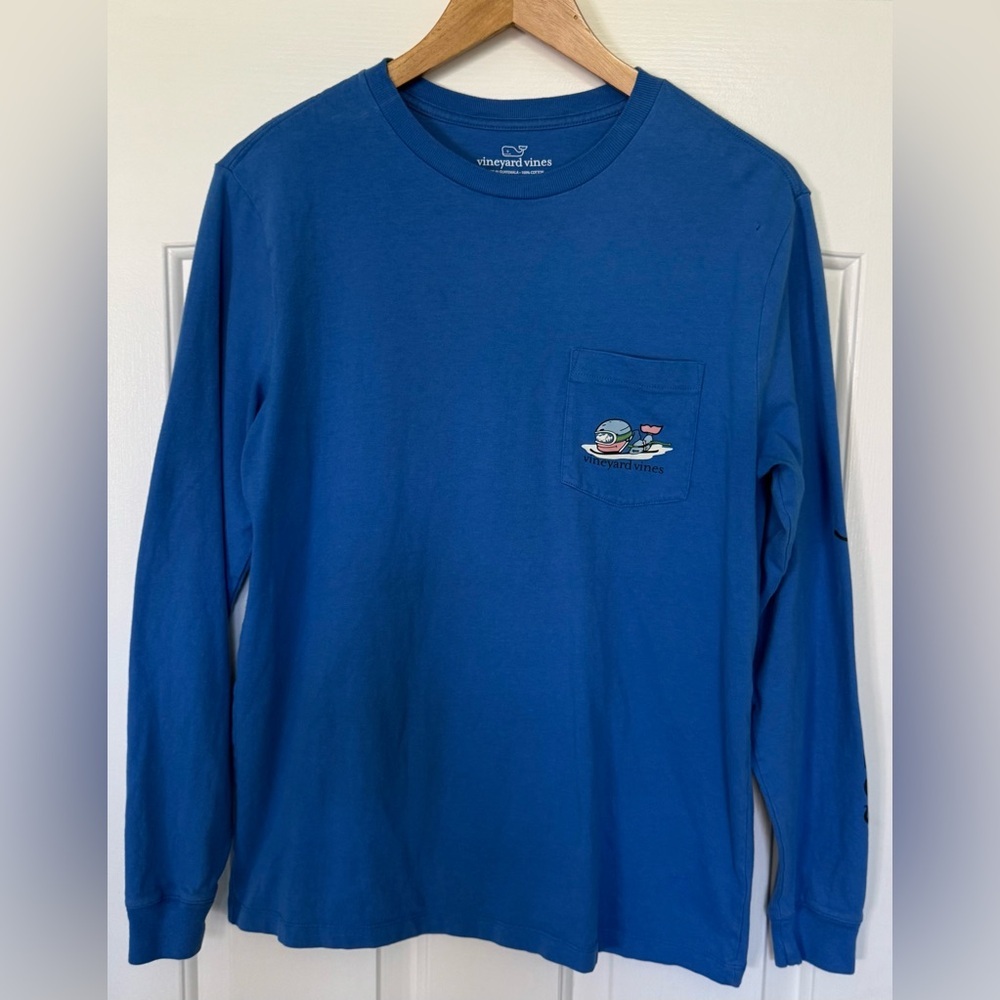 Vineyard Vines Whale Ski Graphic Long Sleeve Pocket Tee Blue Men’s Small